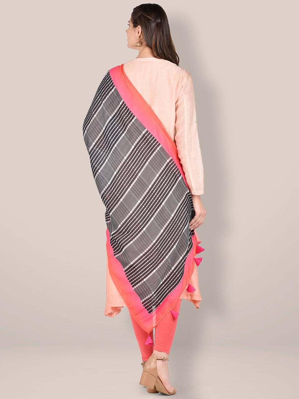 Printed Black and White Silk Dupatta freeshipping - Dupatta Bazaar