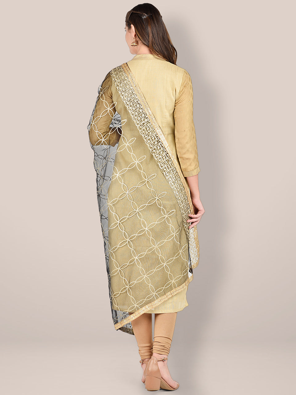 Black Net Dupatta with Gotta Patti Work. freeshipping - Dupatta Bazaar