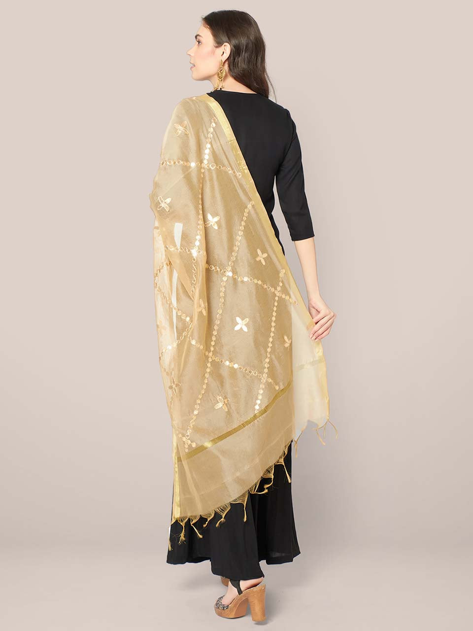 Dupatta Bazaar Woman's Gold Blended Silk Dupatta with Gotta Patti Work freeshipping - Dupatta Bazaar
