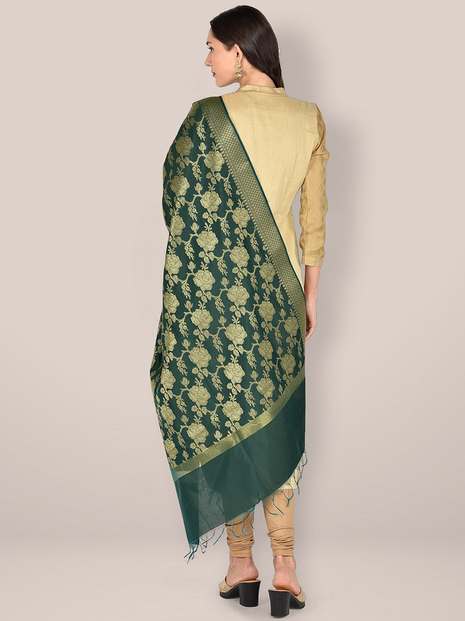 Banarasi Green Silk Dupatta with Floral Jaal freeshipping - Dupatta Bazaar