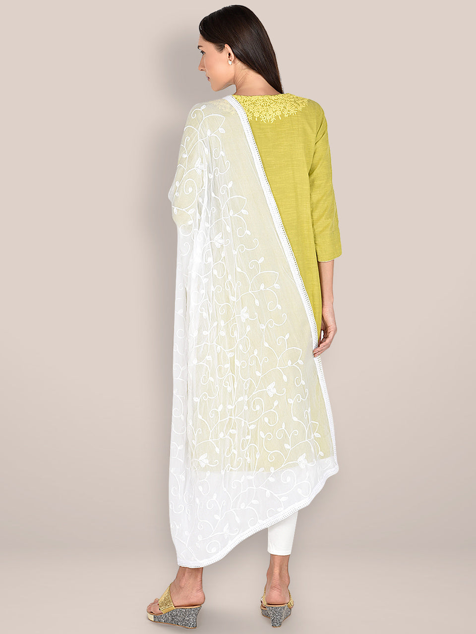 White Embroidered  Chiffon Dupatta freeshipping - Dupatta Bazaar
