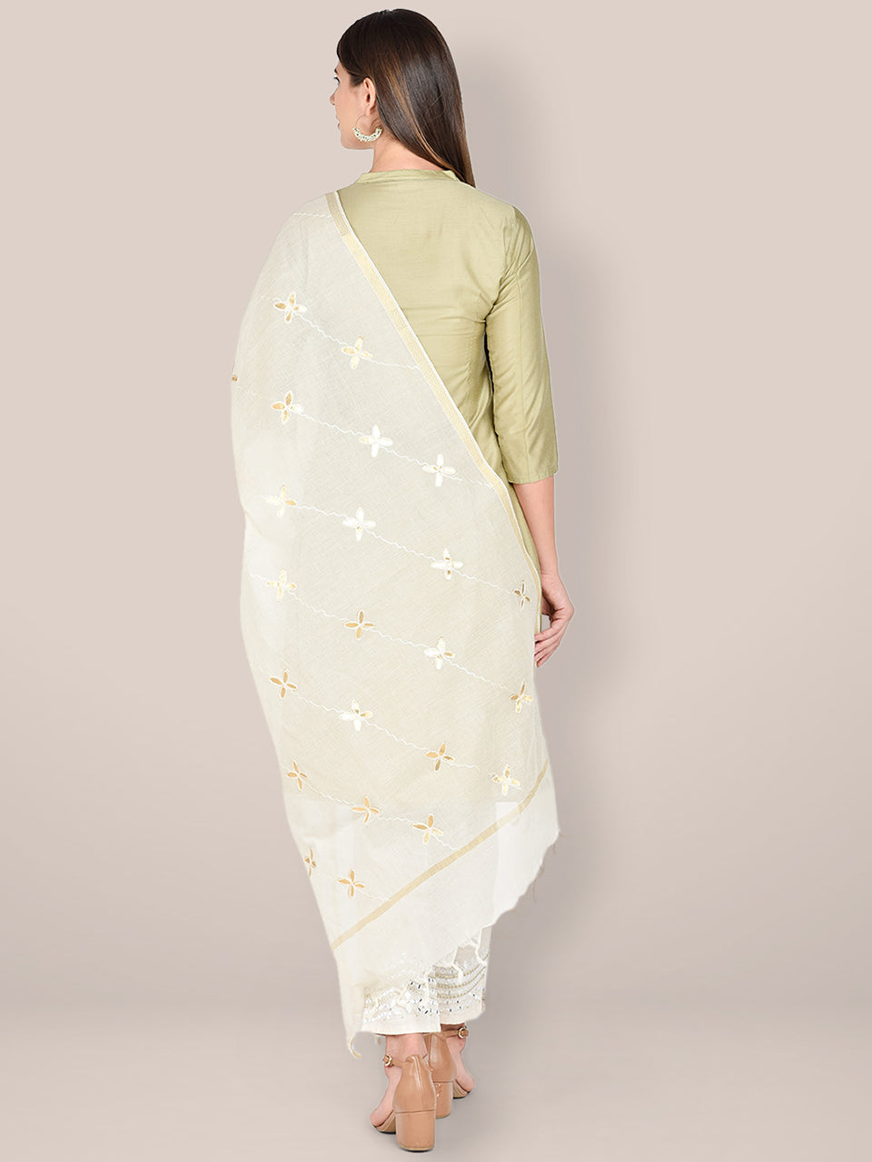 Cream Cotton Dupatta with Gotta Patti Work freeshipping - Dupatta Bazaar