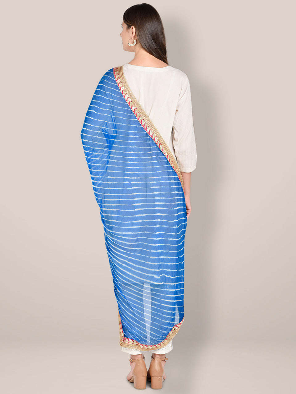 Blue Leharia Chiffon Dupatta with Gotta Patti Border freeshipping - Dupatta Bazaar
