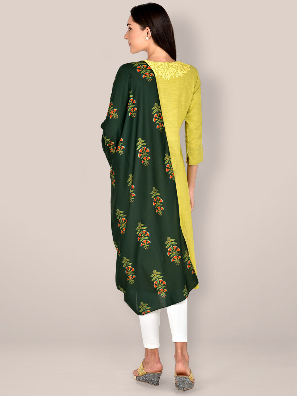 Printed Dark Green & Multicoloured Silk Dupatta freeshipping - Dupatta Bazaar