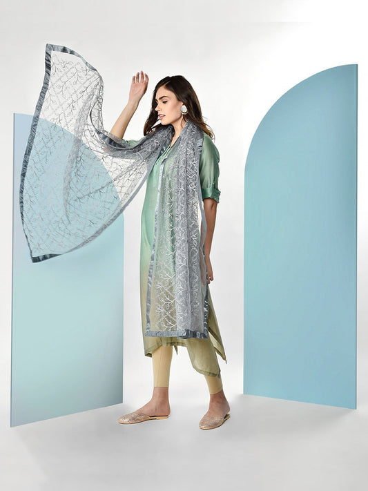 Silver Embellished Net Dupatta freeshipping - Dupatta Bazaar