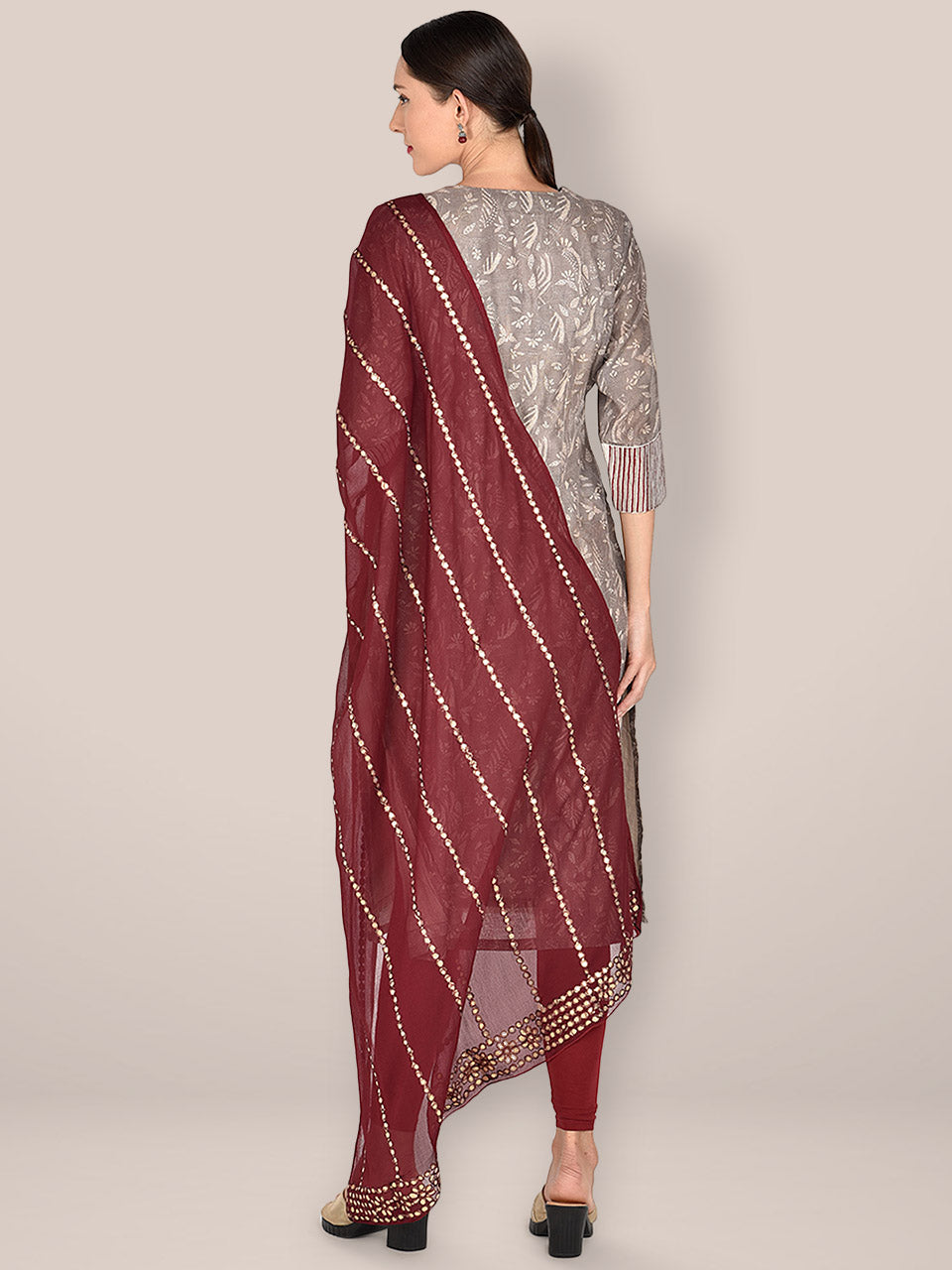 Maroon Chiffon Dupatta with Gotta Patti Work. freeshipping - Dupatta Bazaar