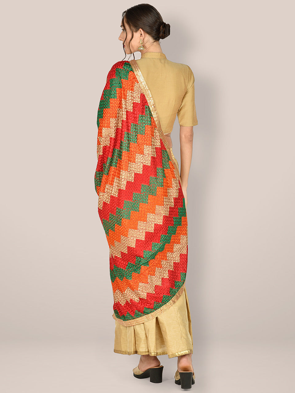 Multicolored Phulkari Embroidered Chiffon Dupatta. freeshipping - Dupatta Bazaar