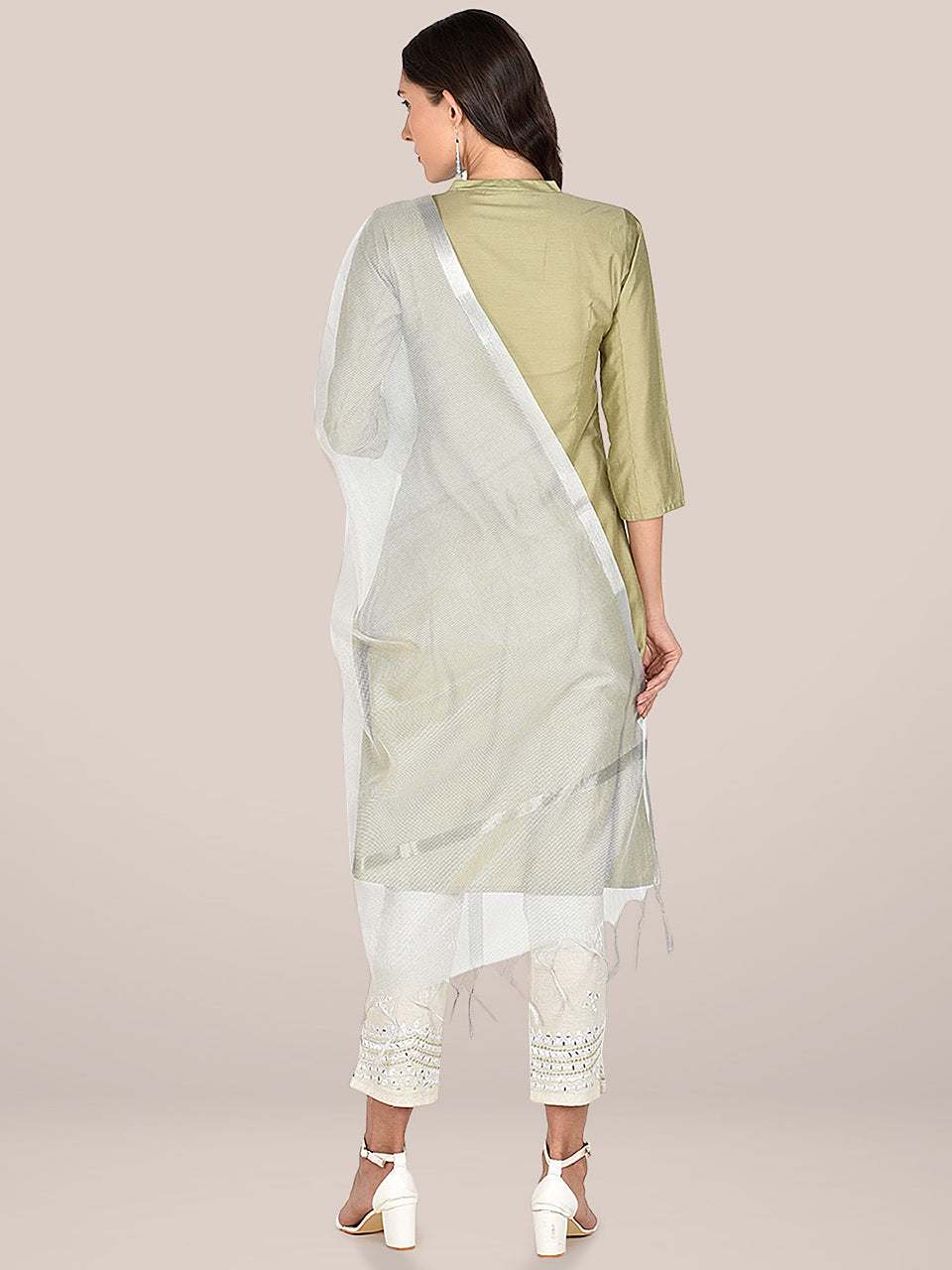 Solid Silver Dupatta. freeshipping - Dupatta Bazaar