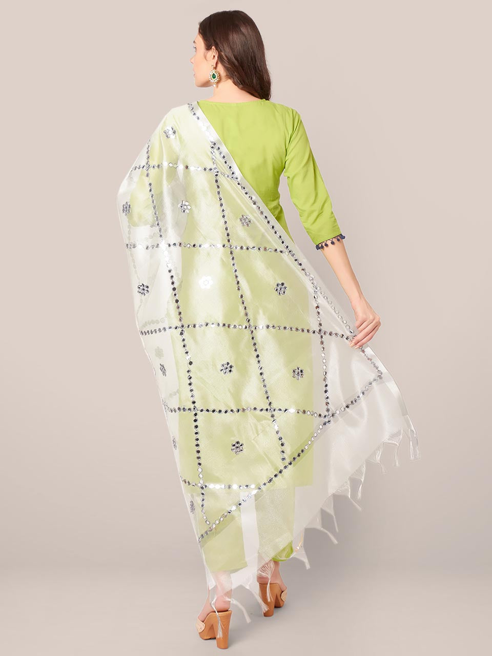 Silver Tissue Silk Dupatta with Mirror Work freeshipping - Dupatta Bazaar