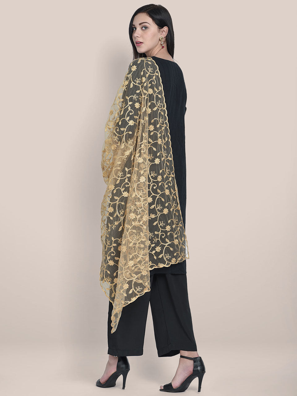 Floral Embroidered Net Dupatta freeshipping - Dupatta Bazaar