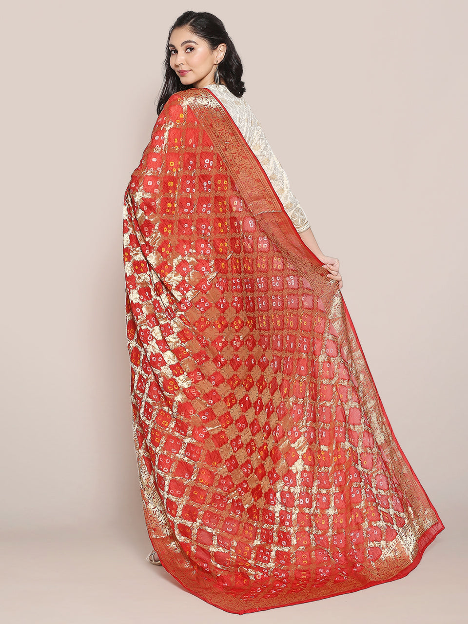 Silk Red Gharchola Bandhini Dupatta freeshipping - Dupatta Bazaar