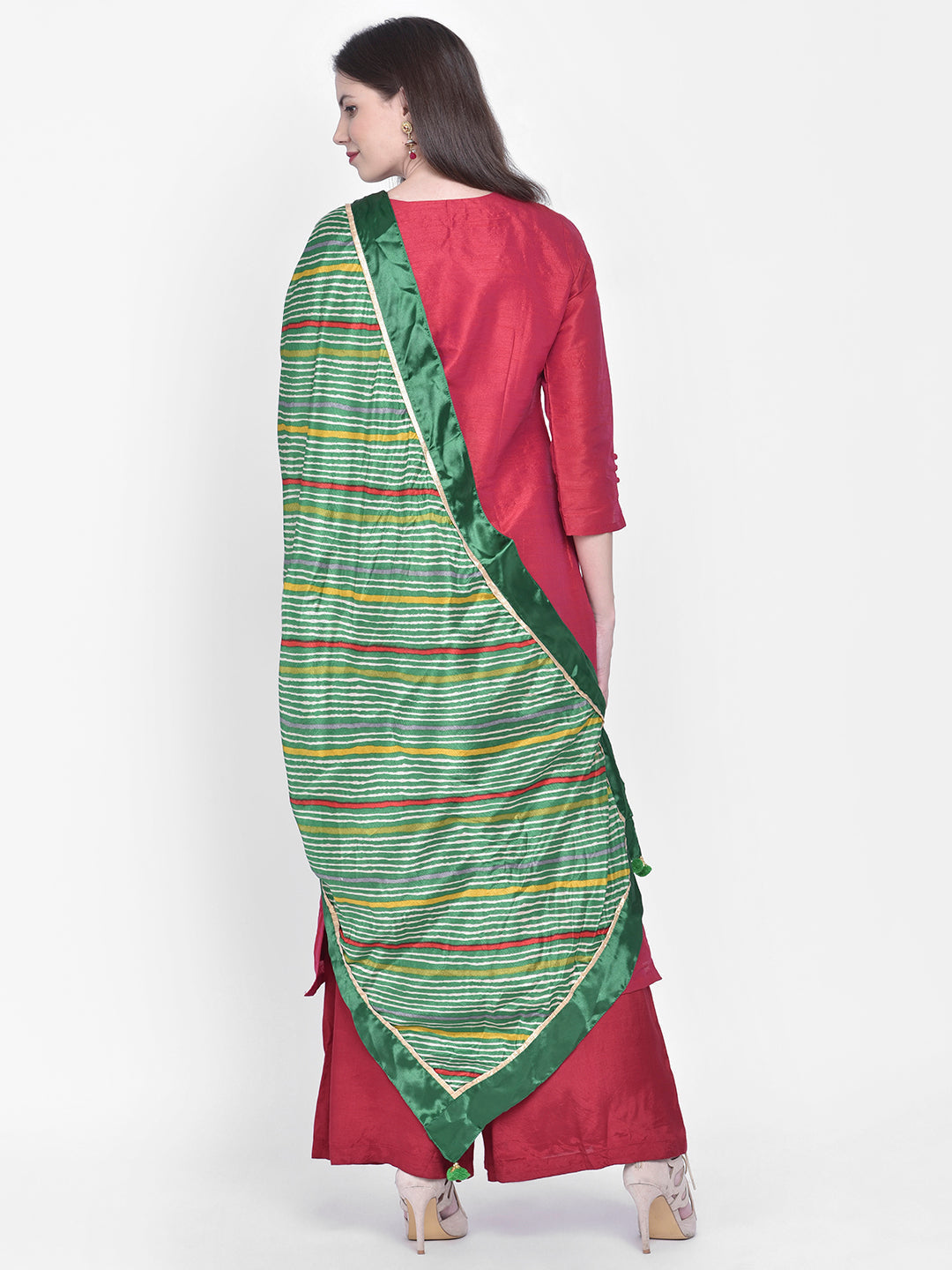 Dupatta Bazaar Woman's Lehariya Green Crepe Dupatta. - Dupatta Bazaar