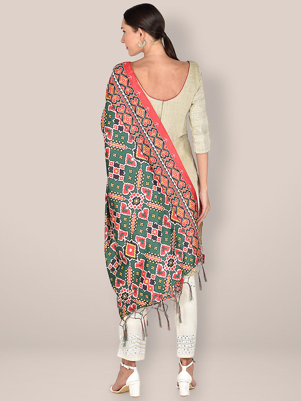 Aztec Printed Green & Red Art Silk Dupatta freeshipping - Dupatta Bazaar