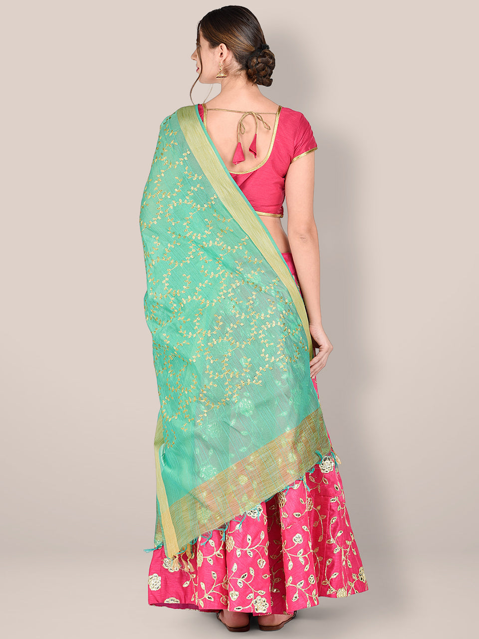 Embroidered Sea Green Blended Silk Dupatta. freeshipping - Dupatta Bazaar