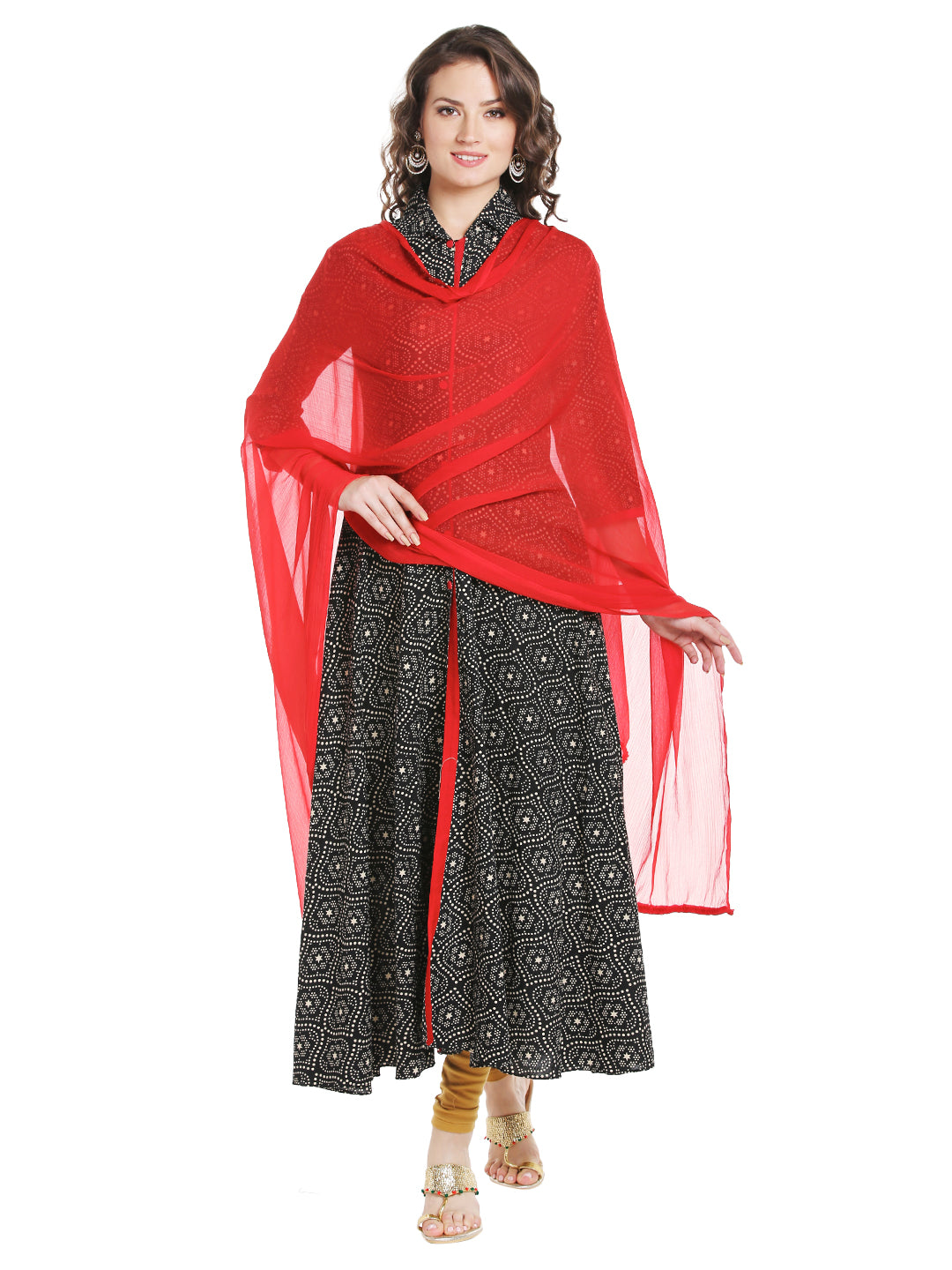 Dupatta Bazaar Women's Red Chiffon Dupatta with lace. - Dupatta Bazaar