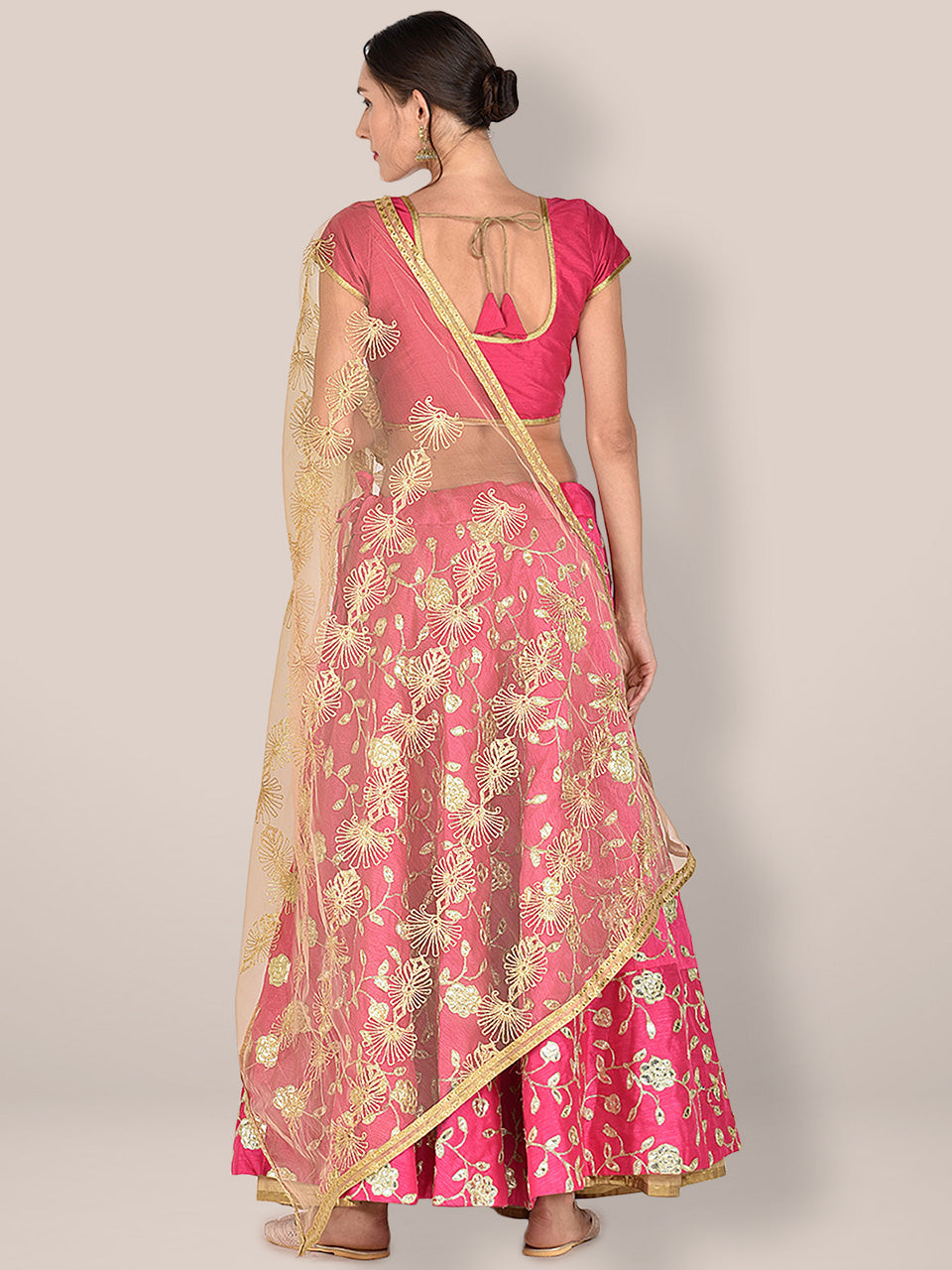 Embellished Gold Net Dupatta with ethnic Zari Motifs freeshipping - Dupatta Bazaar