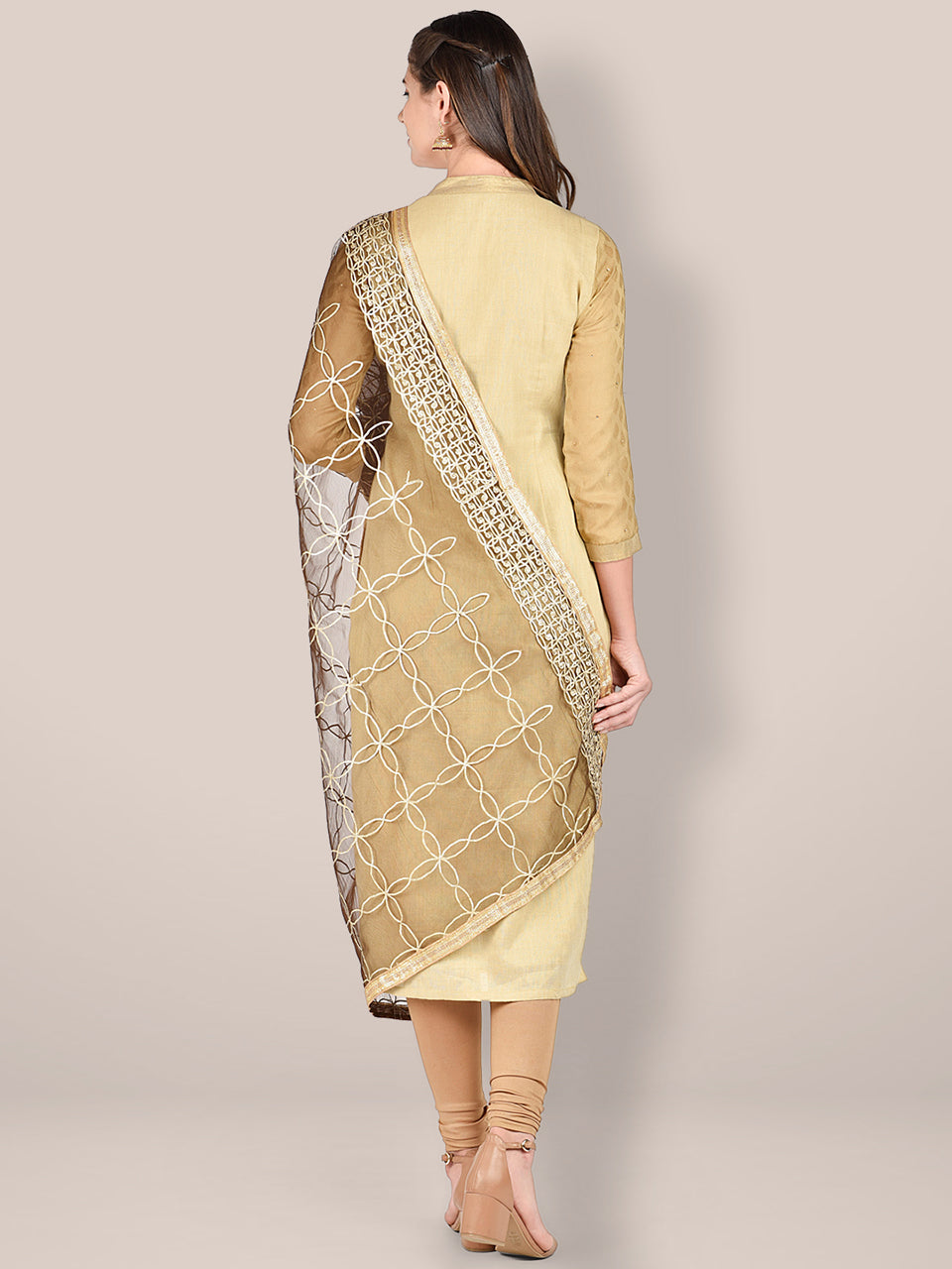 Brown Net Dupatta with Gotta Patti Work. freeshipping - Dupatta Bazaar