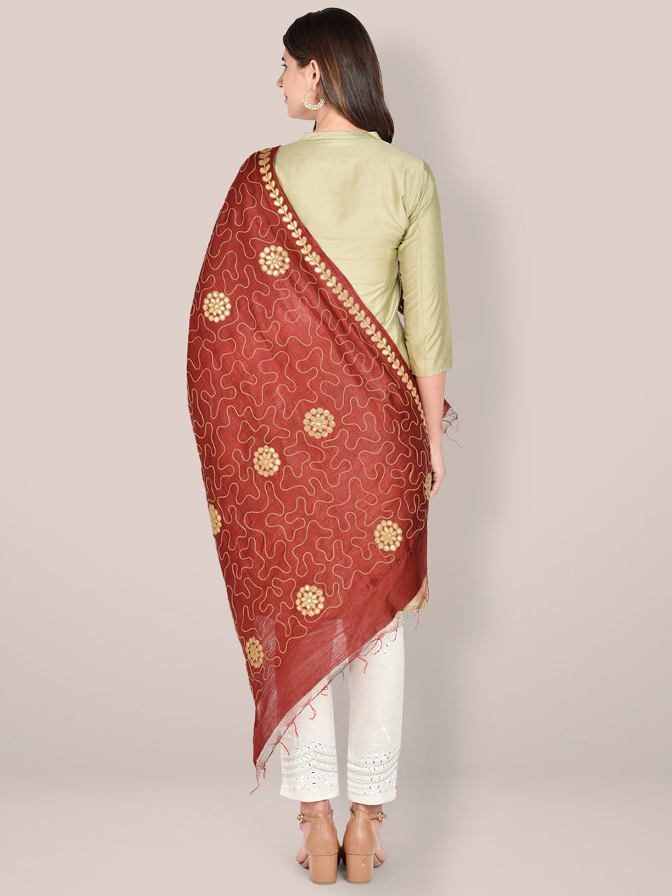 Embroidered Maroon Blended Silk Dupatta freeshipping - Dupatta Bazaar
