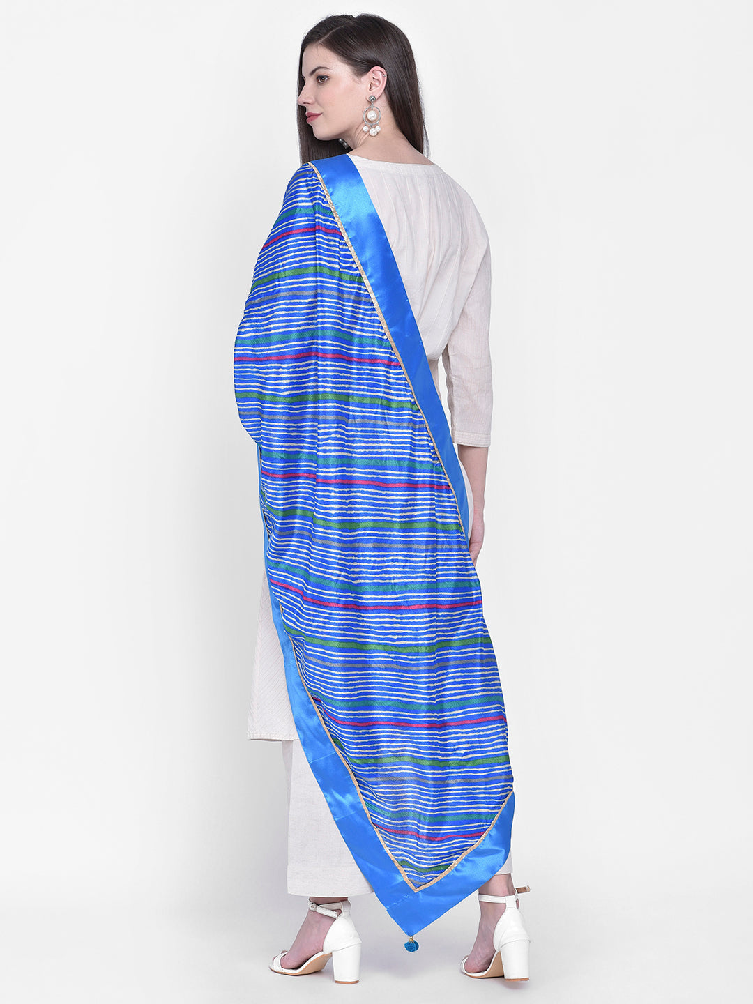 Dupatta Bazaar Woman's Lehariya Blue Crepe Dupatta. - Dupatta Bazaar