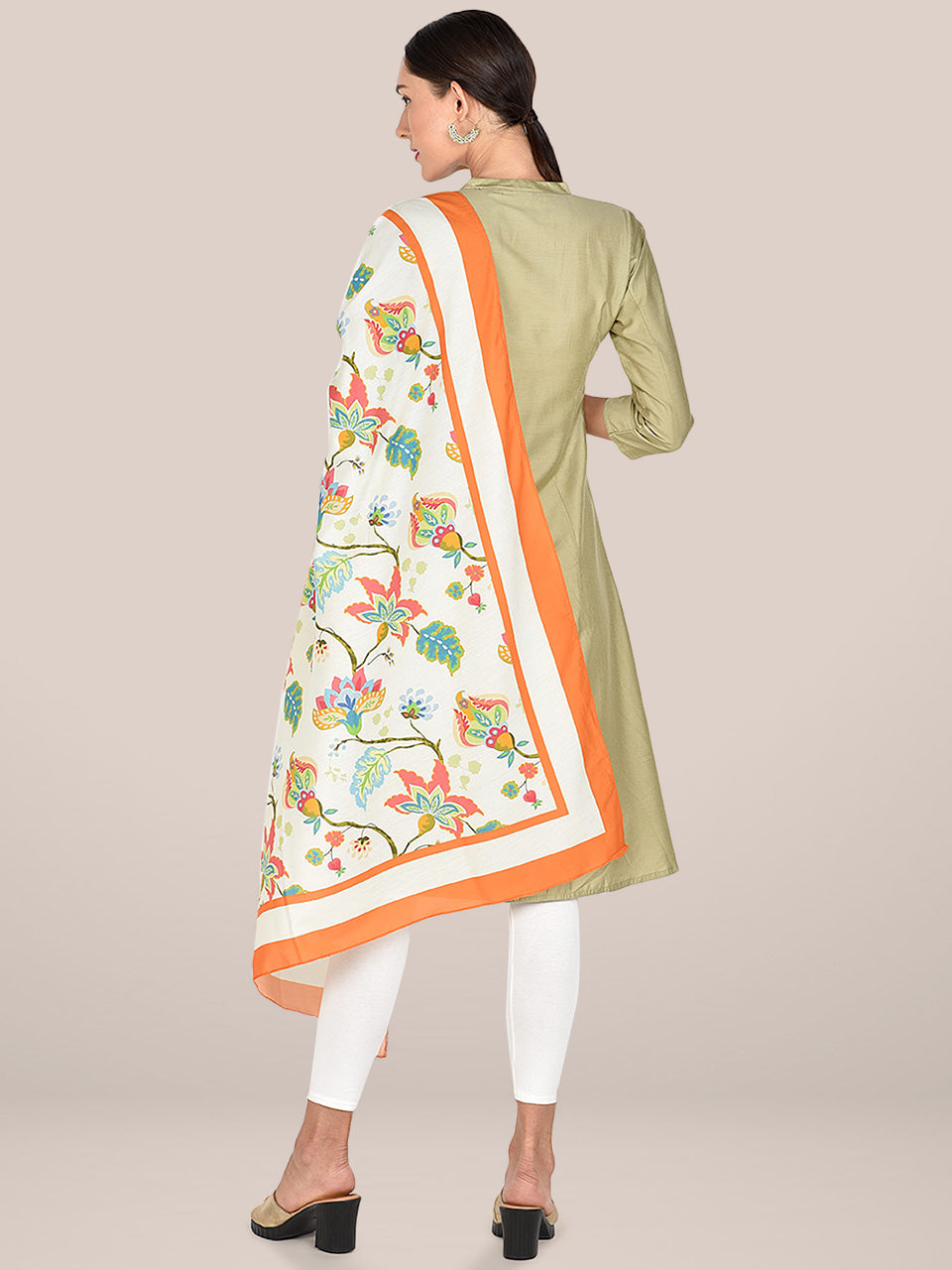 Printed Cream & Multicoloured Silk Dupatta freeshipping - Dupatta Bazaar