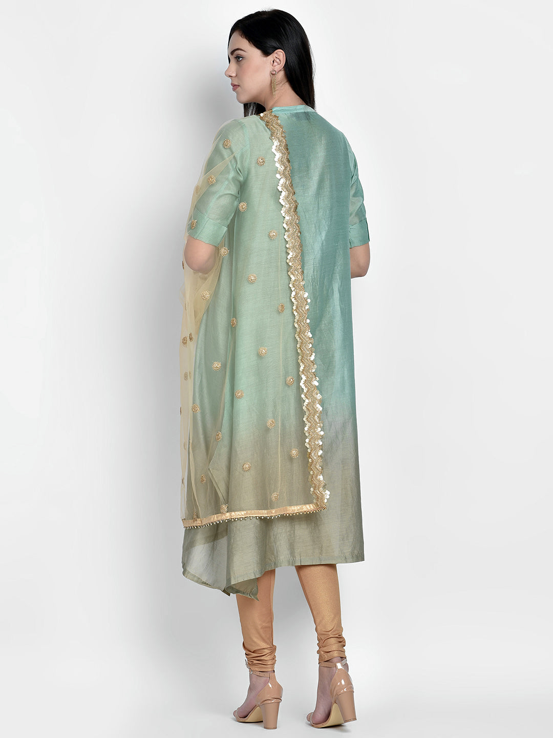 Dupatta Bazaar Woman's Embroidered Gold Net Dupatta - Dupatta Bazaar