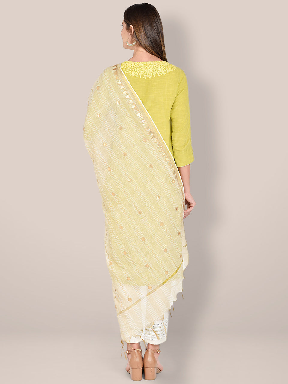 Beige Cotton Dupatta with Gotta Patti Work. freeshipping - Dupatta Bazaar