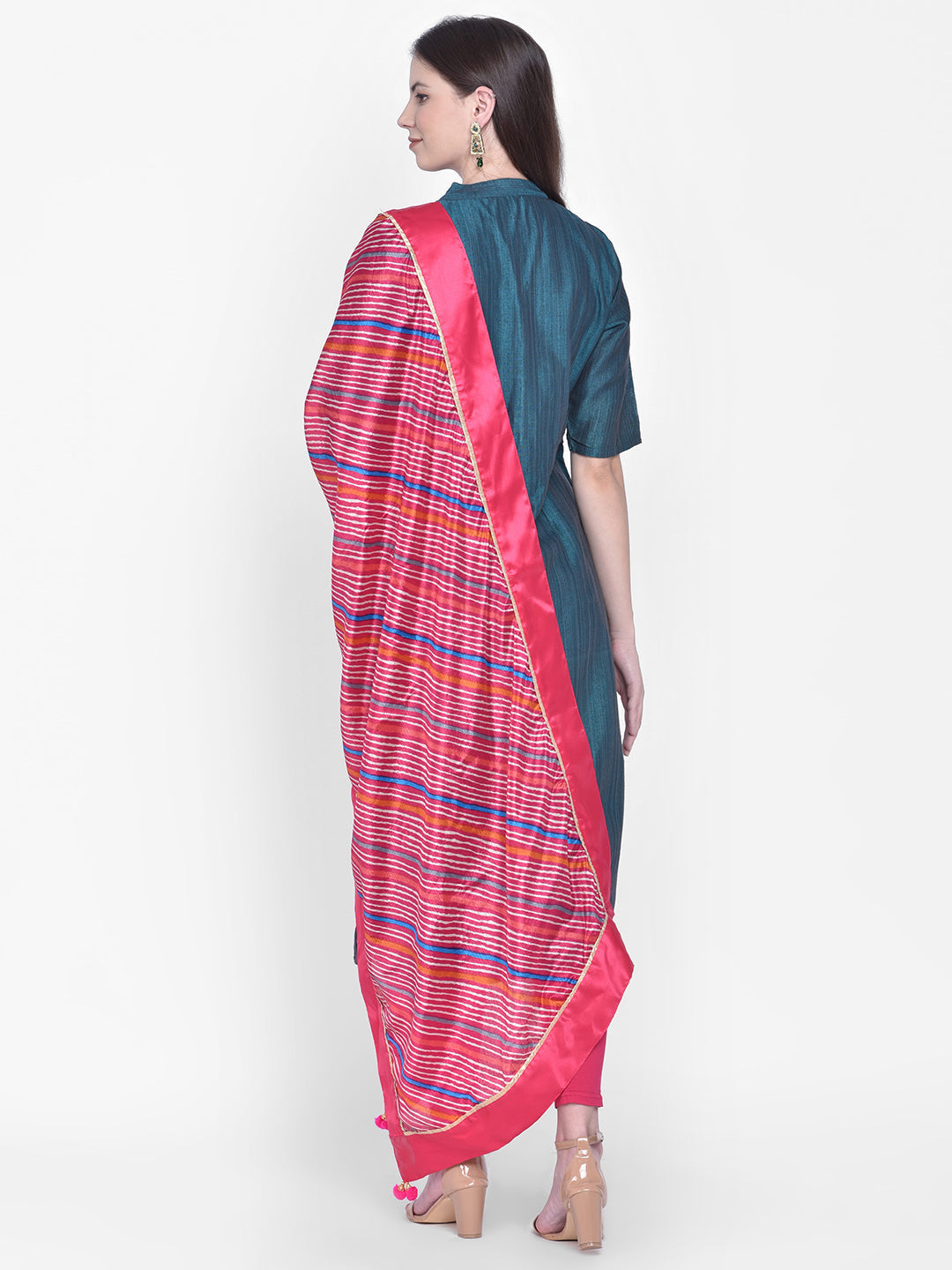 Dupatta Bazaar Woman's Lehariya Pink Crepe Silk Dupatta. - Dupatta Bazaar