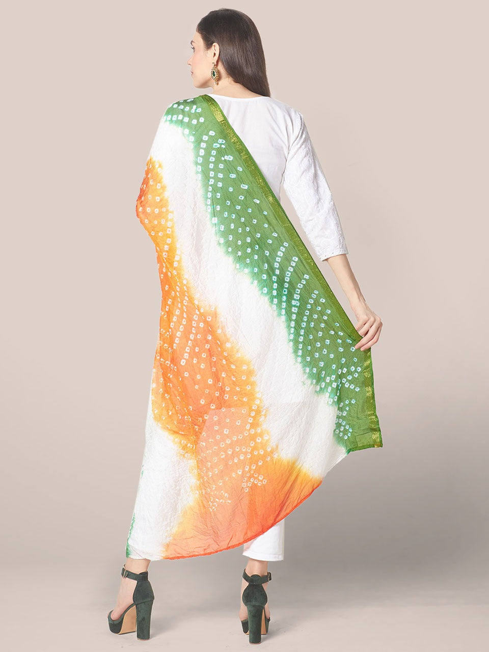 Tri Colour Tiranga Bandhini Silk Dupatta Stole 2meters(Independence Day/Republic Day) freeshipping - Dupatta Bazaar