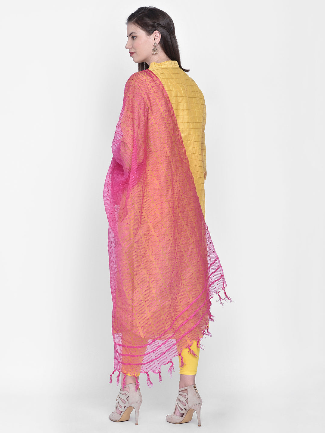 Dupatta Bazaar Woman's Pink Woven Organza Dupatta - Dupatta Bazaar