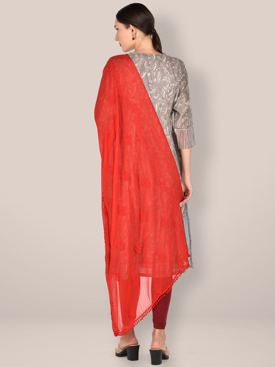 Red Embroidered Chiffon Dupatta. freeshipping - Dupatta Bazaar
