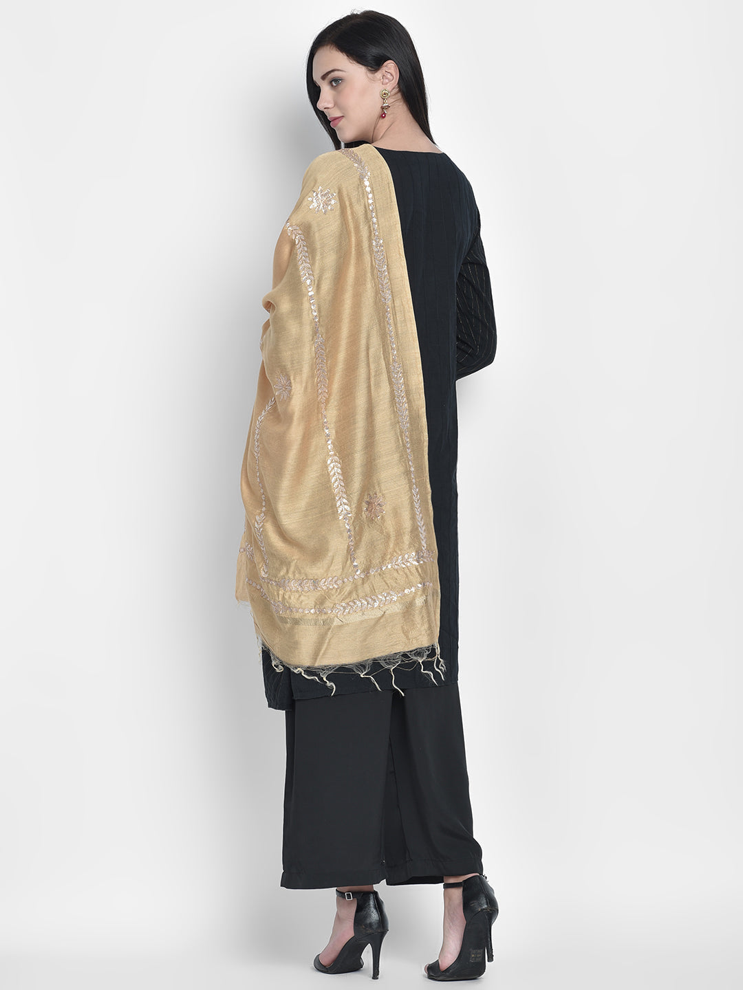 Dupatta Bazaar Woman's Gold Cotton Silk Dupatta with Gotta Patti Work. - Dupatta Bazaar