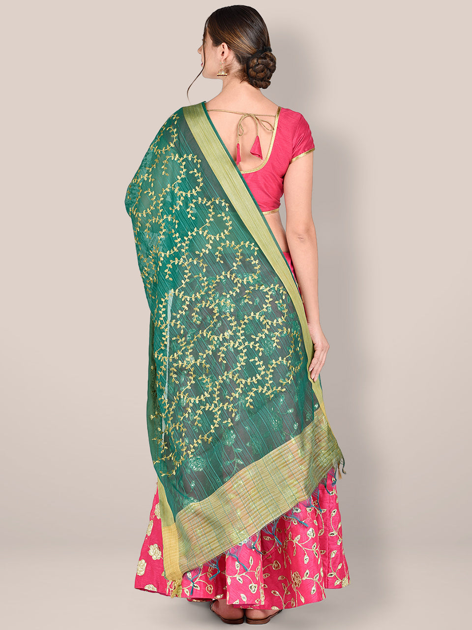 Embroidered Teal Blended Silk Dupatta. freeshipping - Dupatta Bazaar