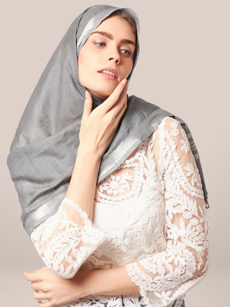 Plain Linen Multipurpose Grey Dupatta freeshipping - Dupatta Bazaar