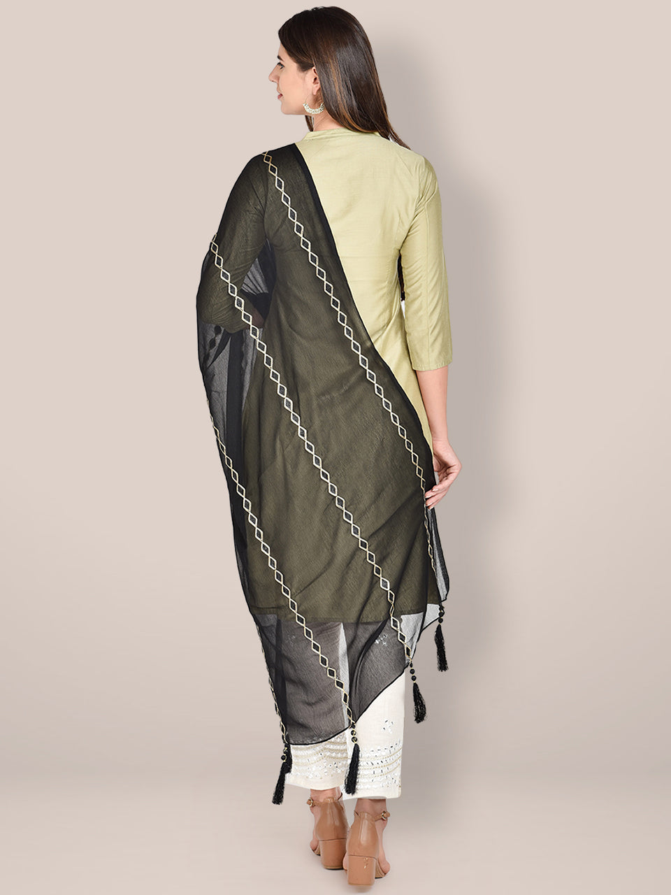 Embroidered Black Chiffon Dupatta. freeshipping - Dupatta Bazaar