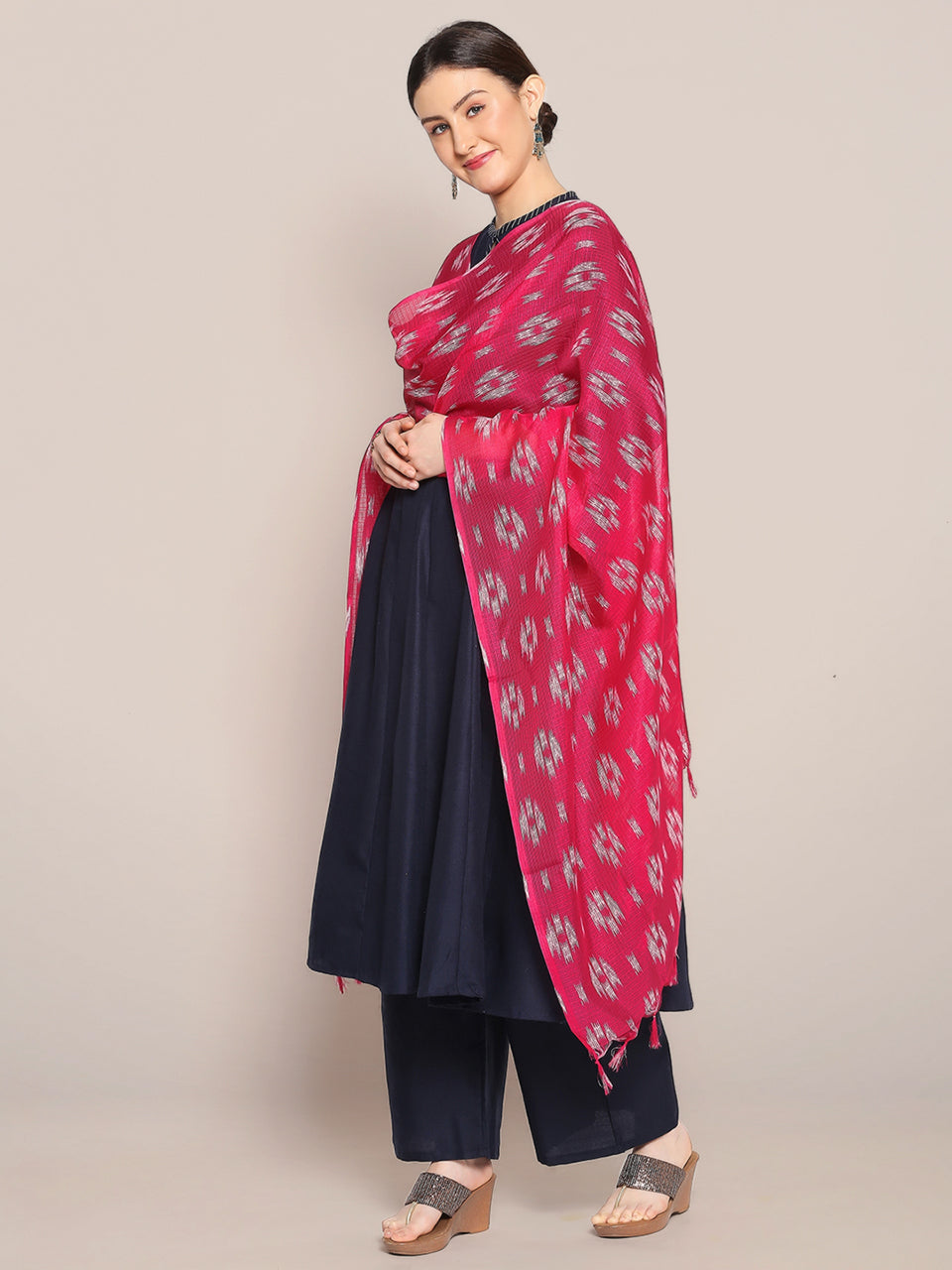 Digital Printed Rani Pink Kota Doria Dupatta freeshipping - Dupatta Bazaar