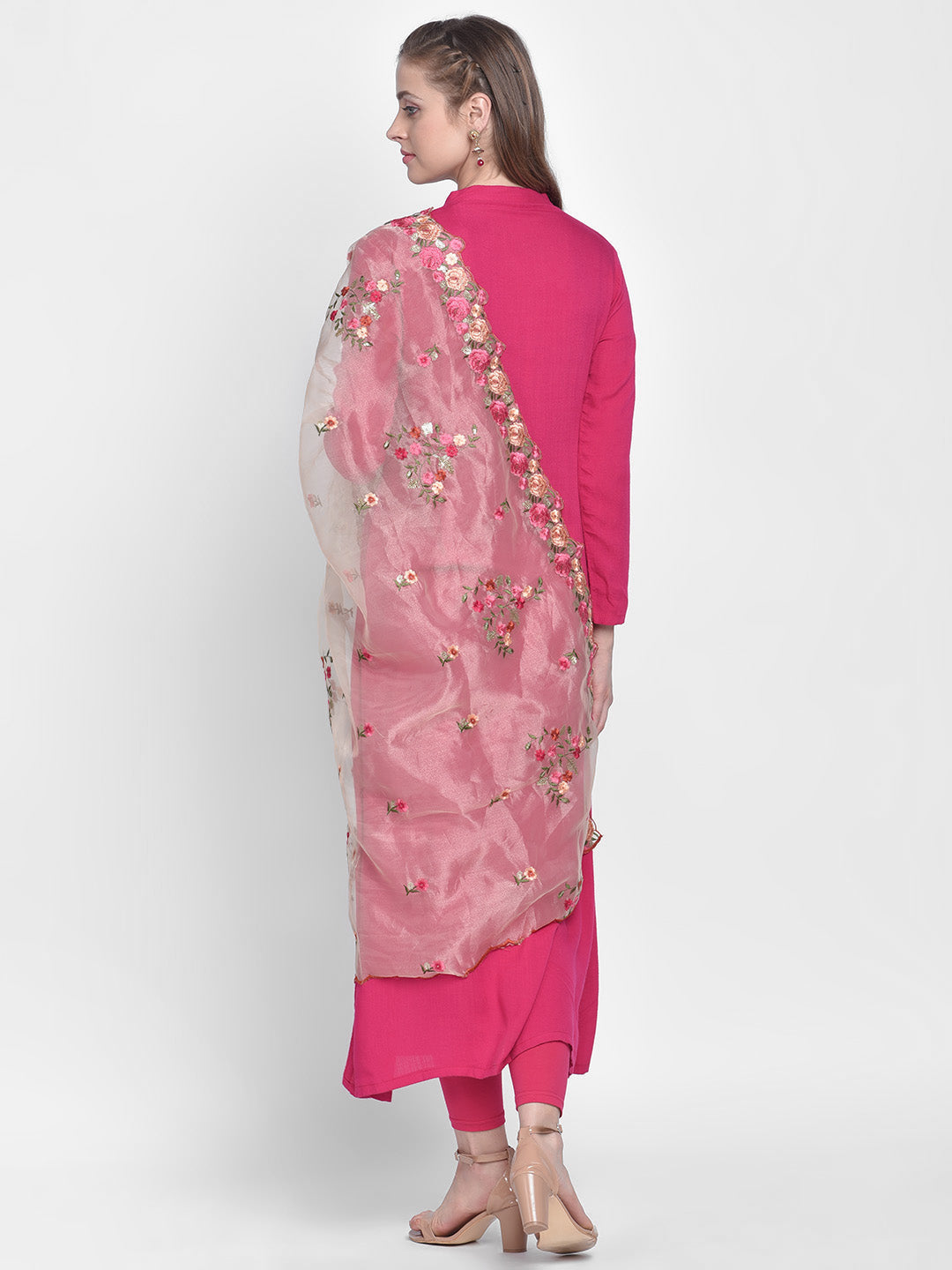 Dupatta Bazaar Woman's Golden Organza Dupatta with Multicolor Floral Embroidery - Dupatta Bazaar