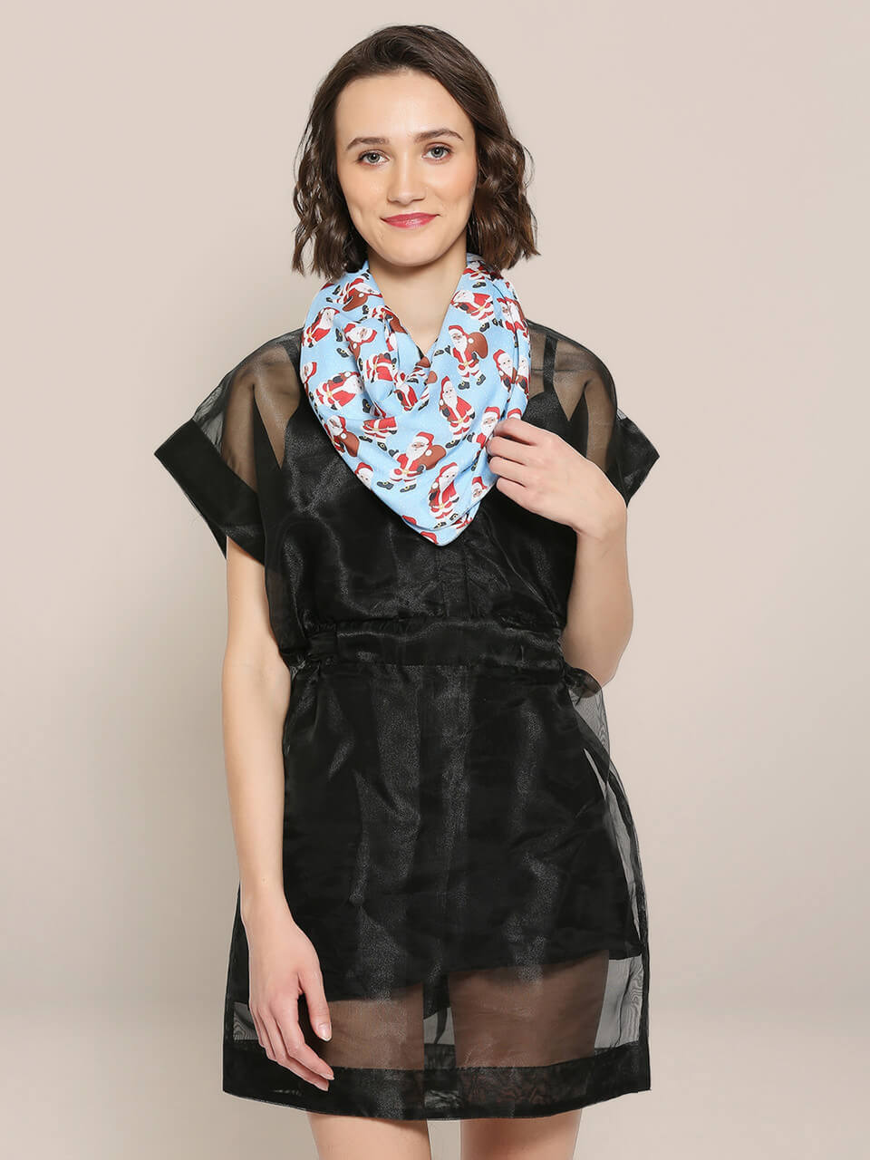 Printed Light Blue Silk Blend  Scarf/ Stole 