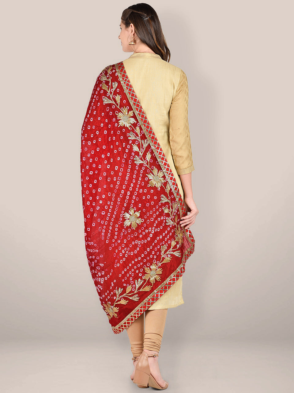 Bandhini Dupatta with Gotta Patti Work. freeshipping - Dupatta Bazaar
