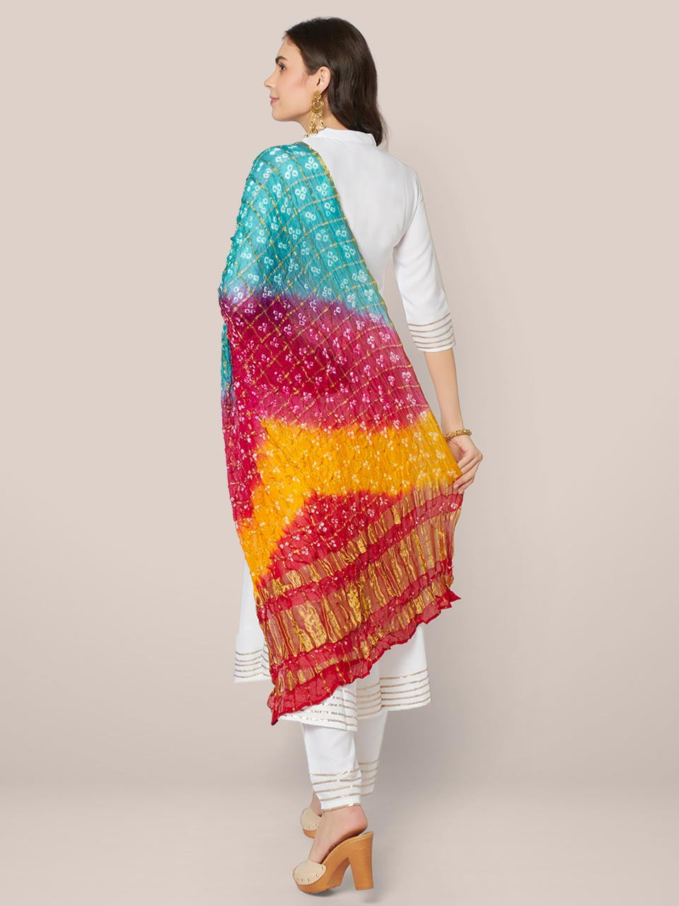 Multicoloured Bandhini Gharchola Silk Dupatta freeshipping - Dupatta Bazaar