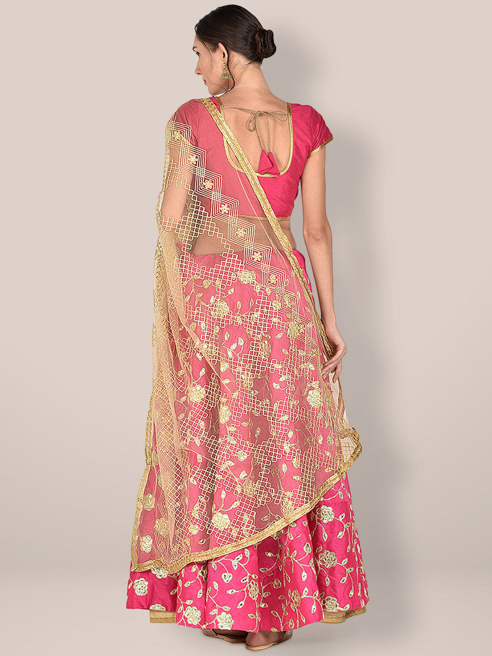 Embellished Gold Net Dupatta freeshipping - Dupatta Bazaar