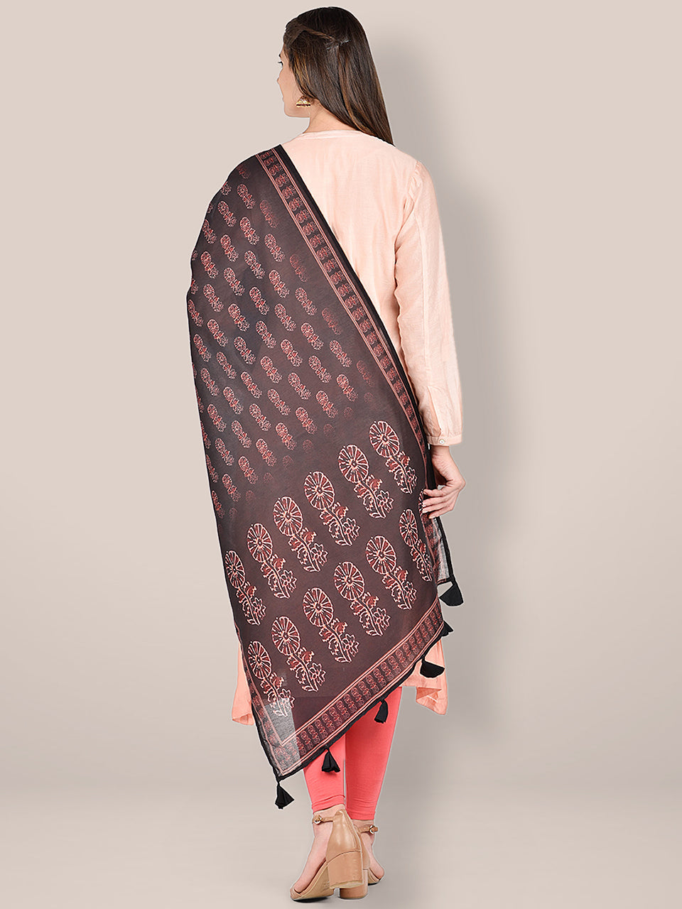 Black & Maroon Kalamkari Printed Blended Silk Dupatta. freeshipping - Dupatta Bazaar