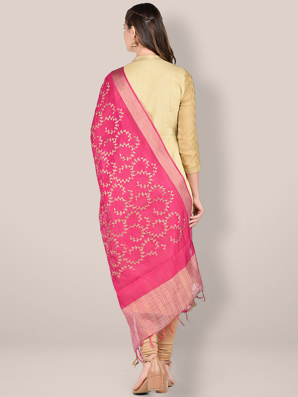 Embroidered Pink Blended Silk Dupatta. freeshipping - Dupatta Bazaar