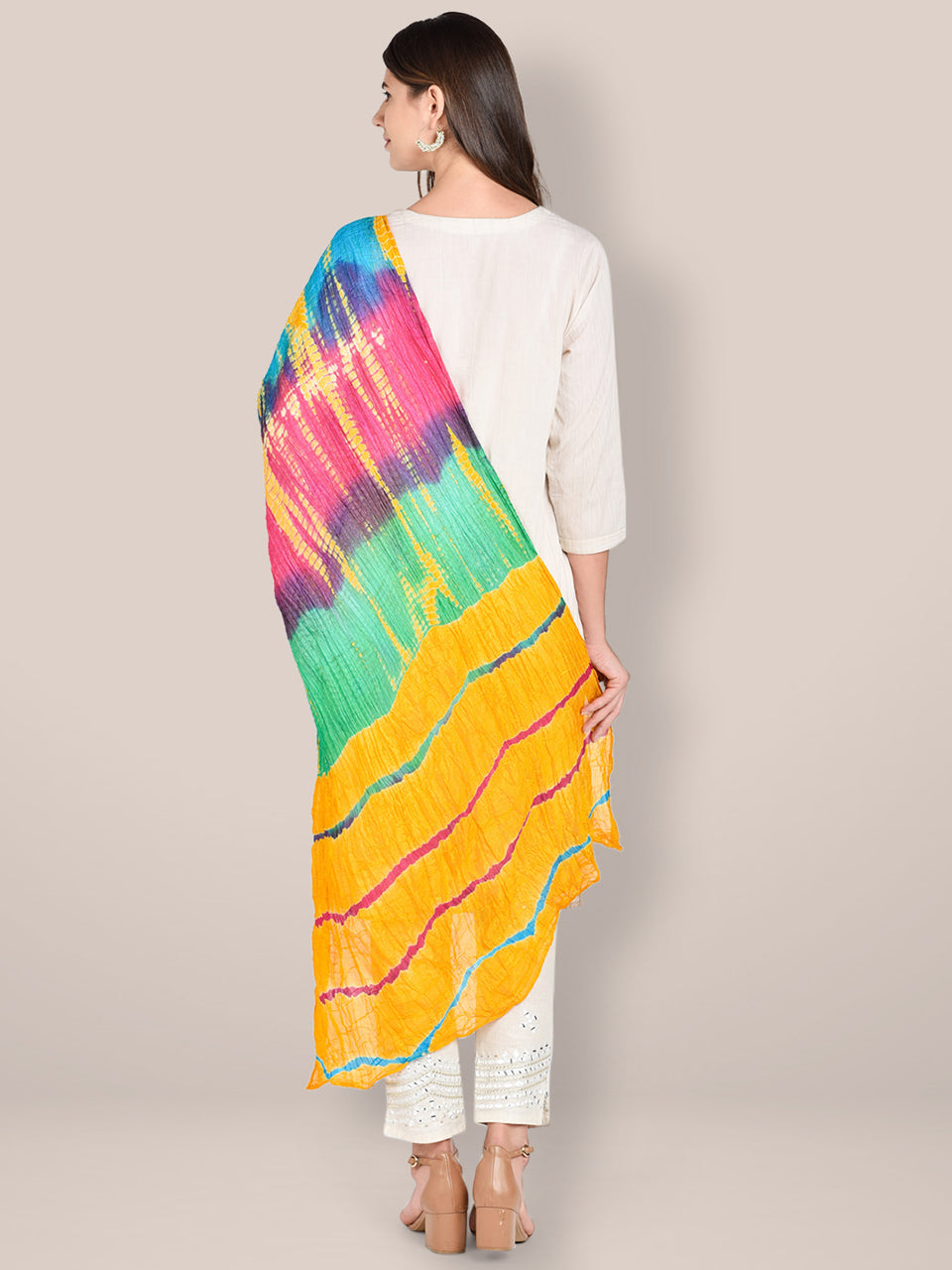 Yellow Multicoloured Blended Silk Dupatta freeshipping - Dupatta Bazaar