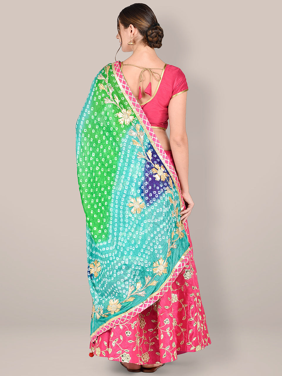 Multicolor Bandhini Dupatta with Gotta Patti Work. freeshipping - Dupatta Bazaar
