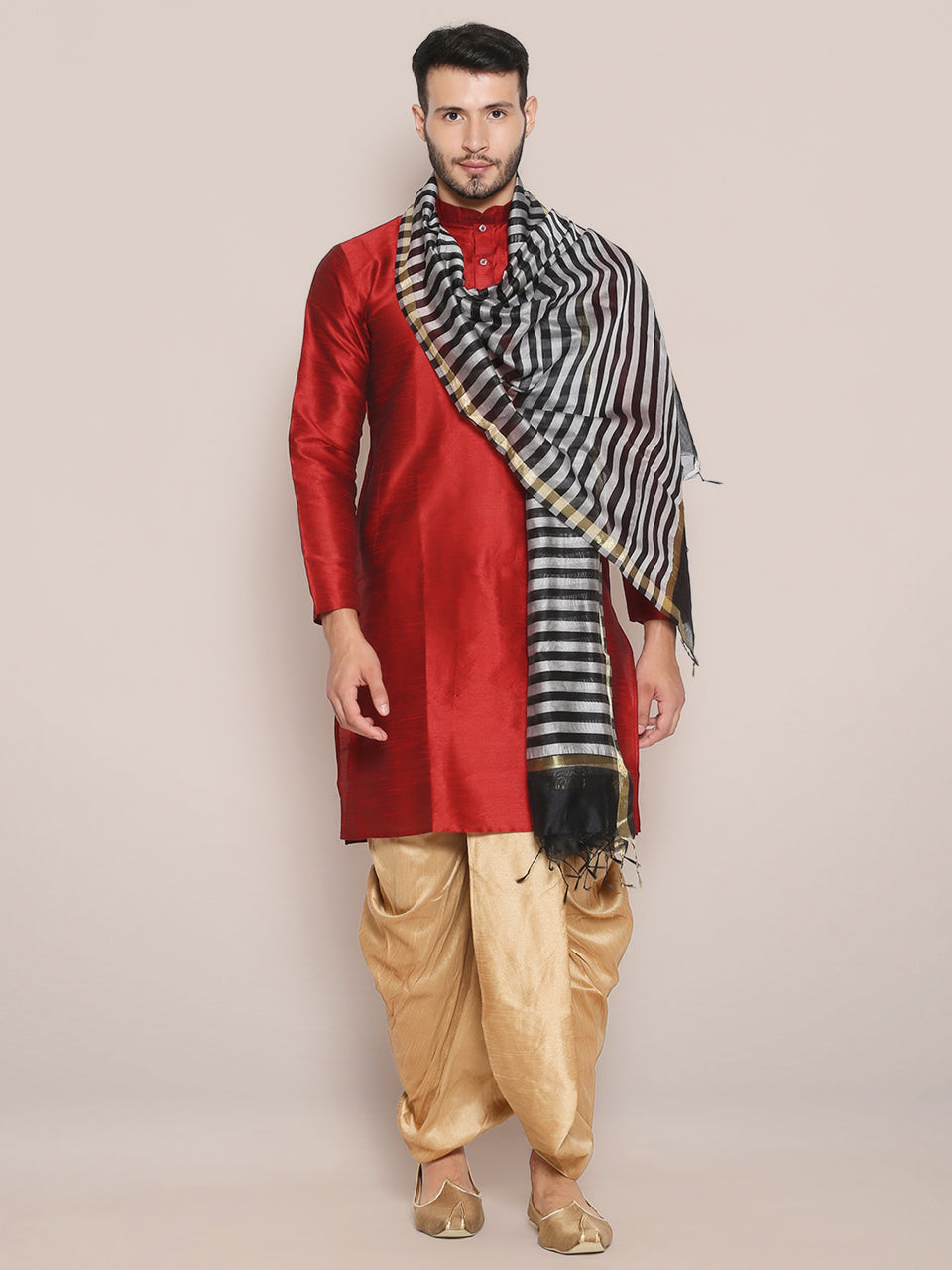 Men's Black & Silver Striped Dupatta. freeshipping - Dupatta Bazaar
