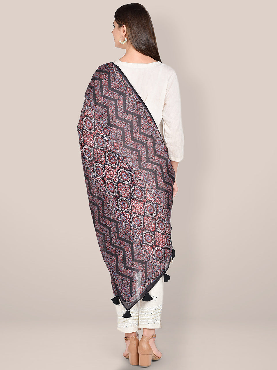 Kalamkari Printed Blended Silk Dupatta. freeshipping - Dupatta Bazaar