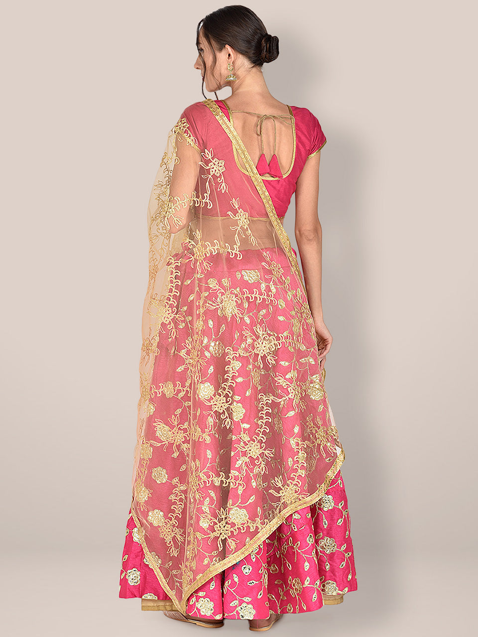Embroidered Gold Net Dupatta freeshipping - Dupatta Bazaar