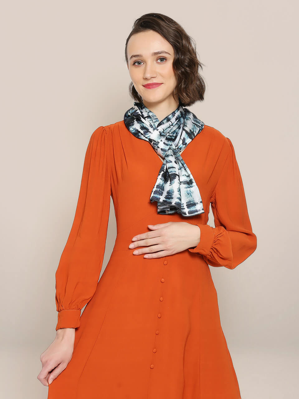 Black & White Printed Satin Scarf