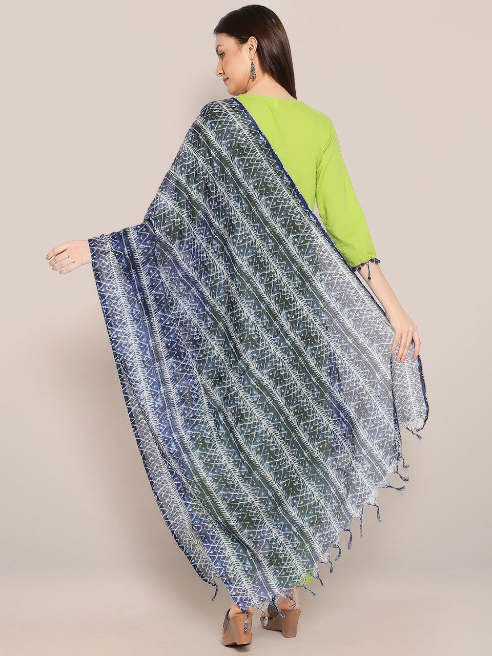 Digital Printed Indigo Blue Kota Doria Dupatta freeshipping - Dupatta Bazaar