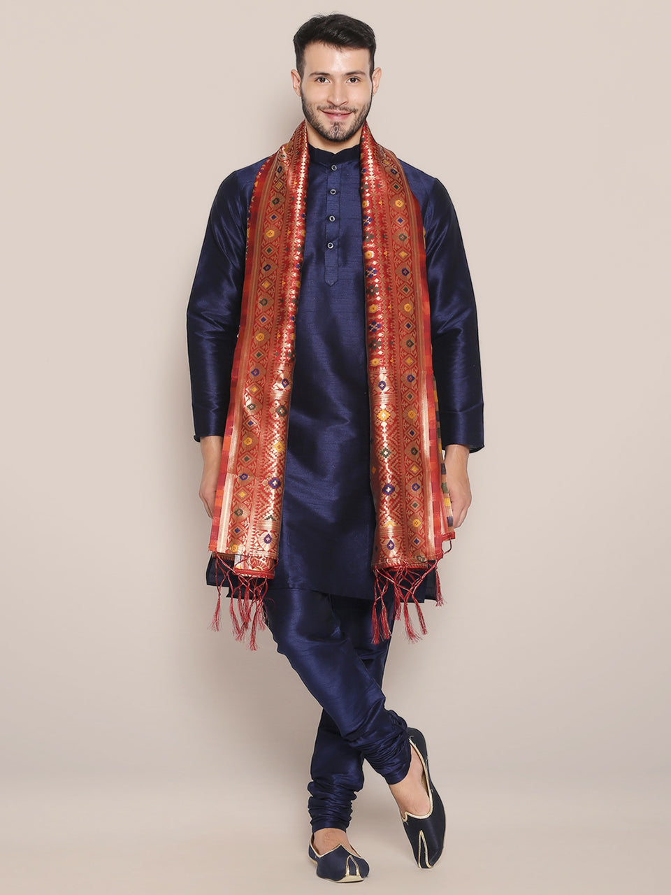 Men's Red Banarasi Silk Dupatta. freeshipping - Dupatta Bazaar